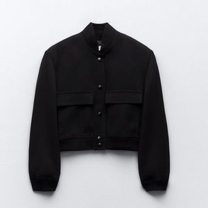NWT ZARA MAXI POCKET BOMBER BLACK